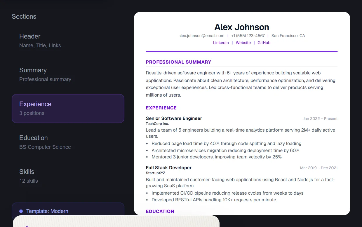 Studio dashboard preview
