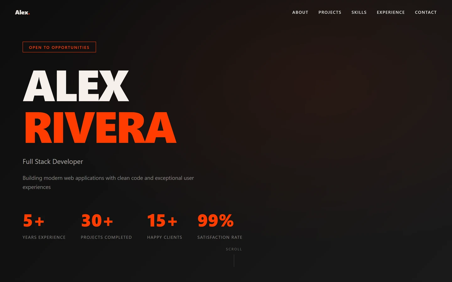 Portfolio site preview: designer portfolio rendered in a magazine-style editorial layout