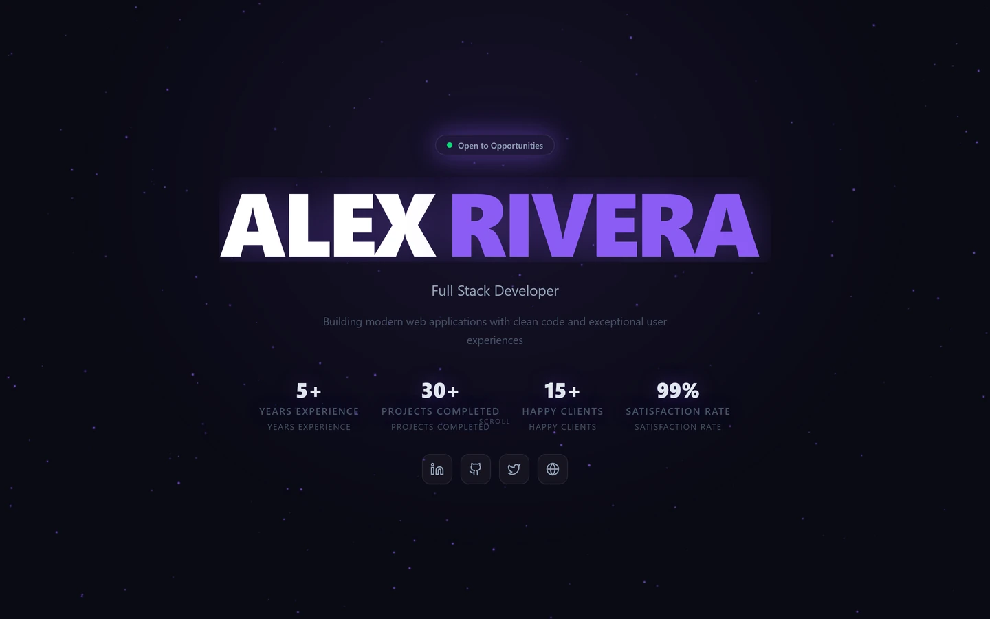 Portfolio site preview: developer portfolio on a terminal-inspired dark theme