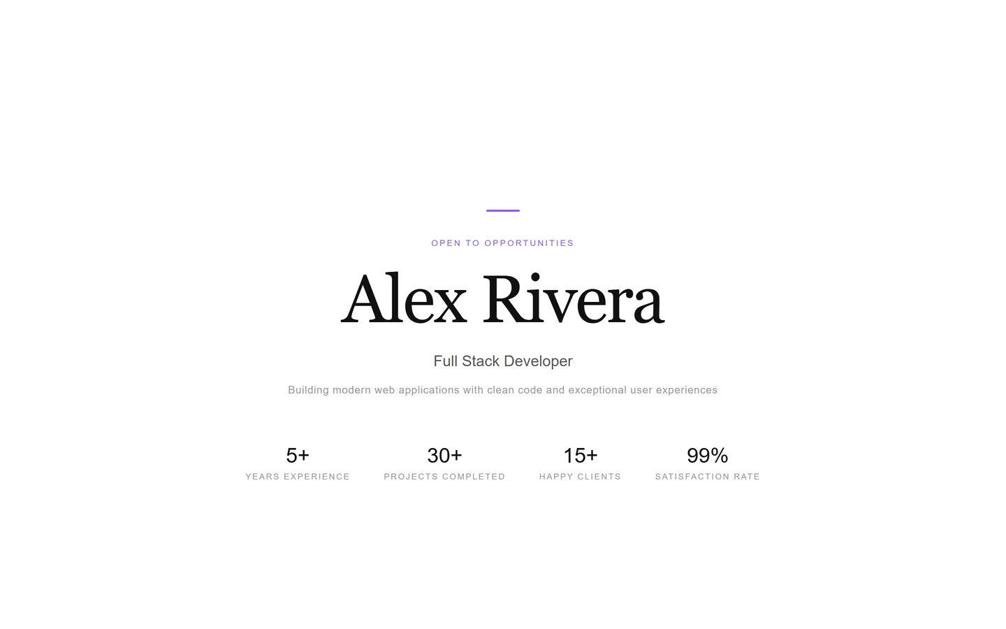 Portfolio site preview: founder portfolio with a minimal hero-focused layout